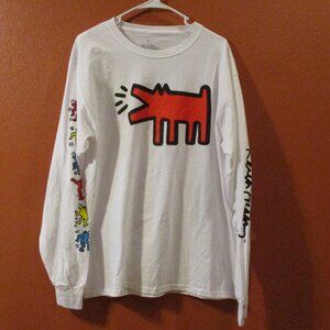 Keith Haring Men Large Red White Green Yellow Long Sleeve Graphic Shirt